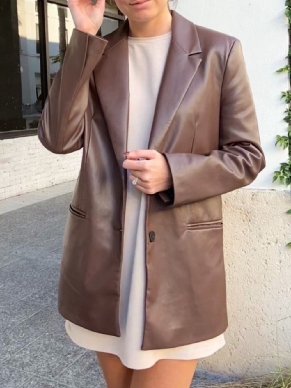 Zara Faux Leather Blazer Jacket Oversized